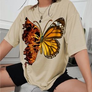 Brand New Butterfly Print Drop Shoulder Oversized Tee